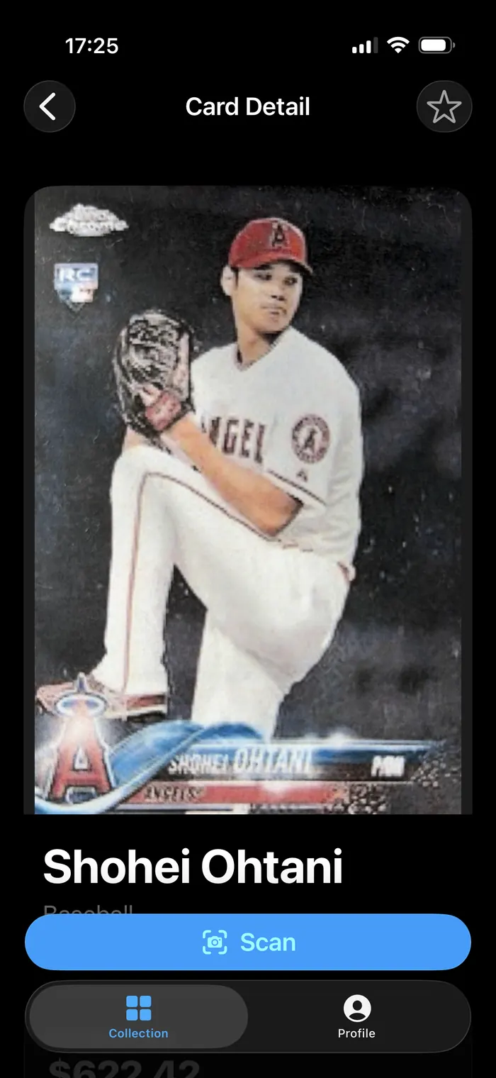 Card detail screen showing a Shohei Ohtani card