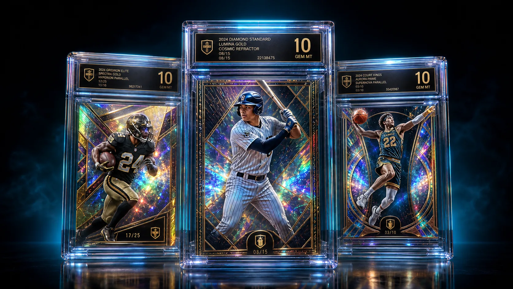 Three graded sports cards in slabs